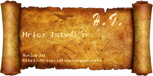 Hricz István névjegykártya